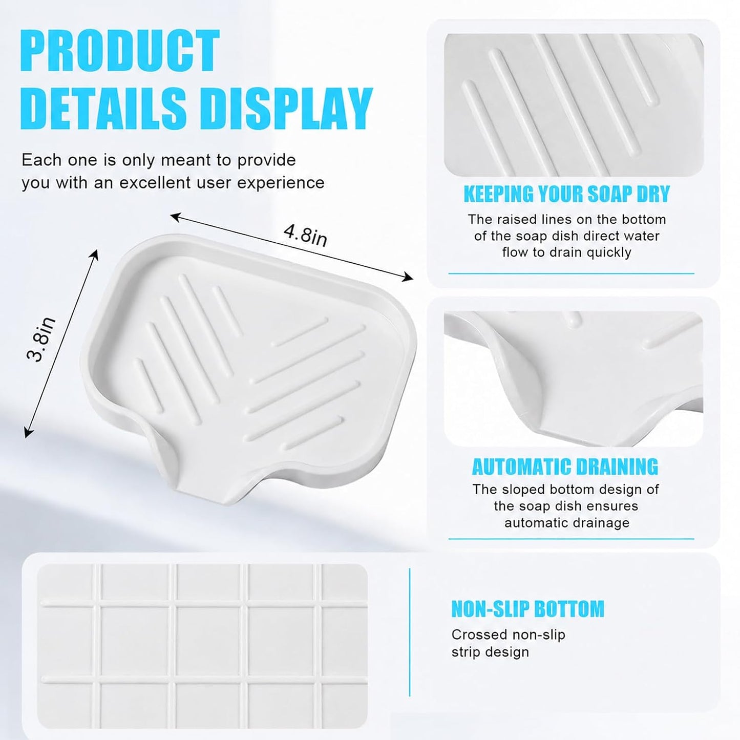 Soap Dish for Bathroom Soap Holder Tray for Shower Kitchen Sink Countertop Bar Soap Storage Container
