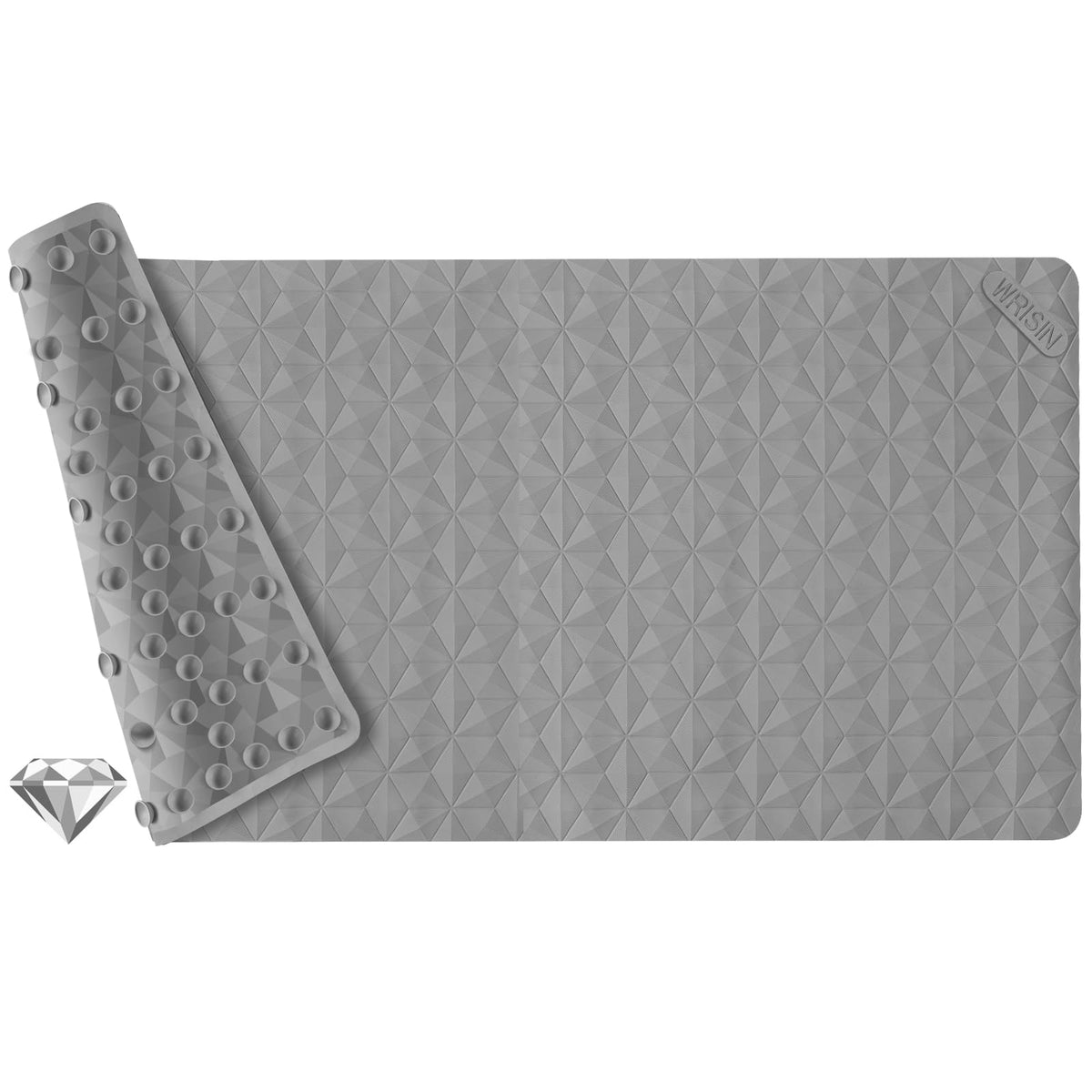 Non Slip Bathtub Mat for Bath Tub Shower - 241 Vacuum Suction Cups | 100% Natural Rubber - Unique Diamond Texture - Soft & Safe for Fatigue Relief - Machine Washable - 16 × 28 Inch