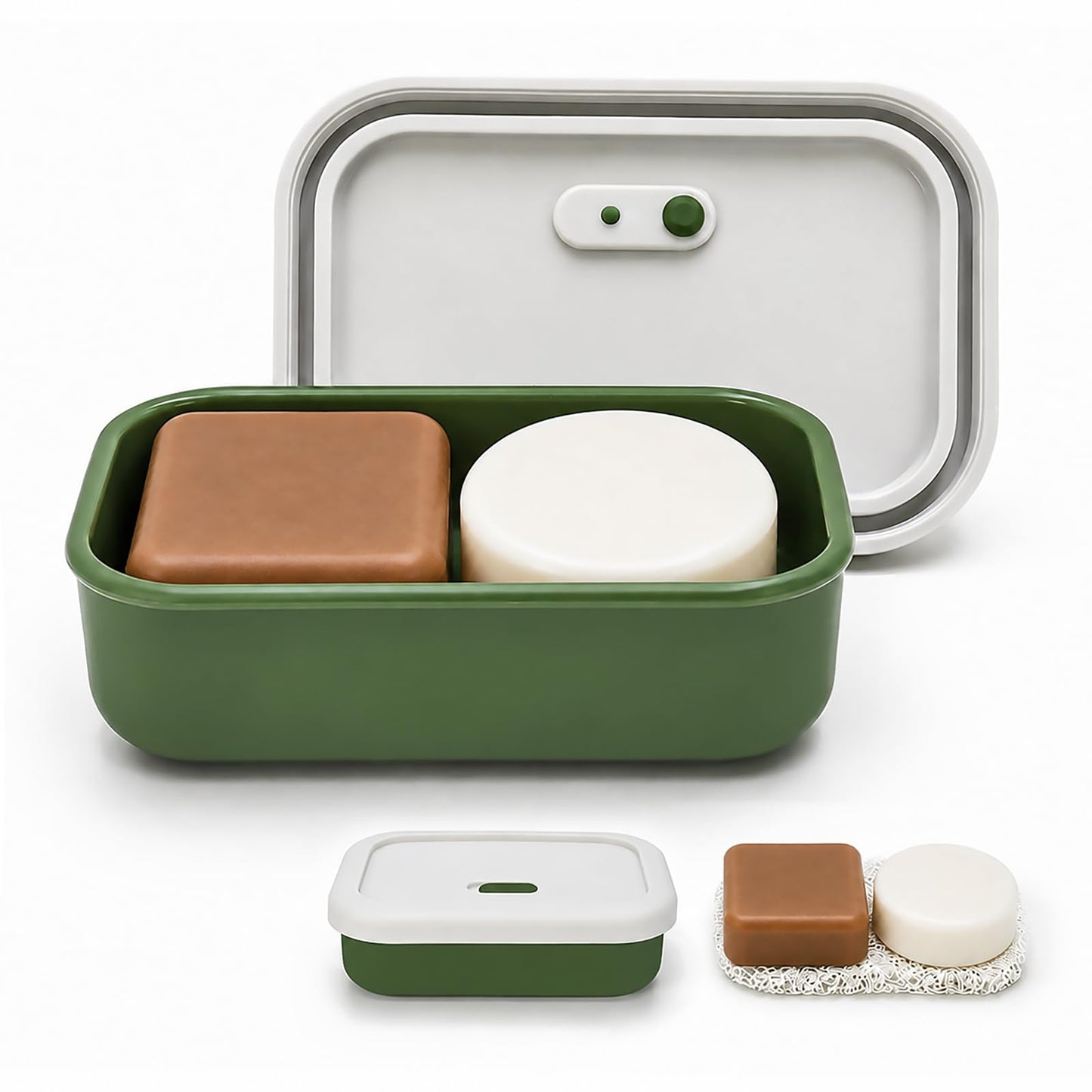 AIDIMMING Large Shampoo Bar Travel Case, Silicone Travel Soap Case, Green | Travel soap container for shampoo & conditioner bars; closeable vent, raised drain tray, fits one large bar, gym camping