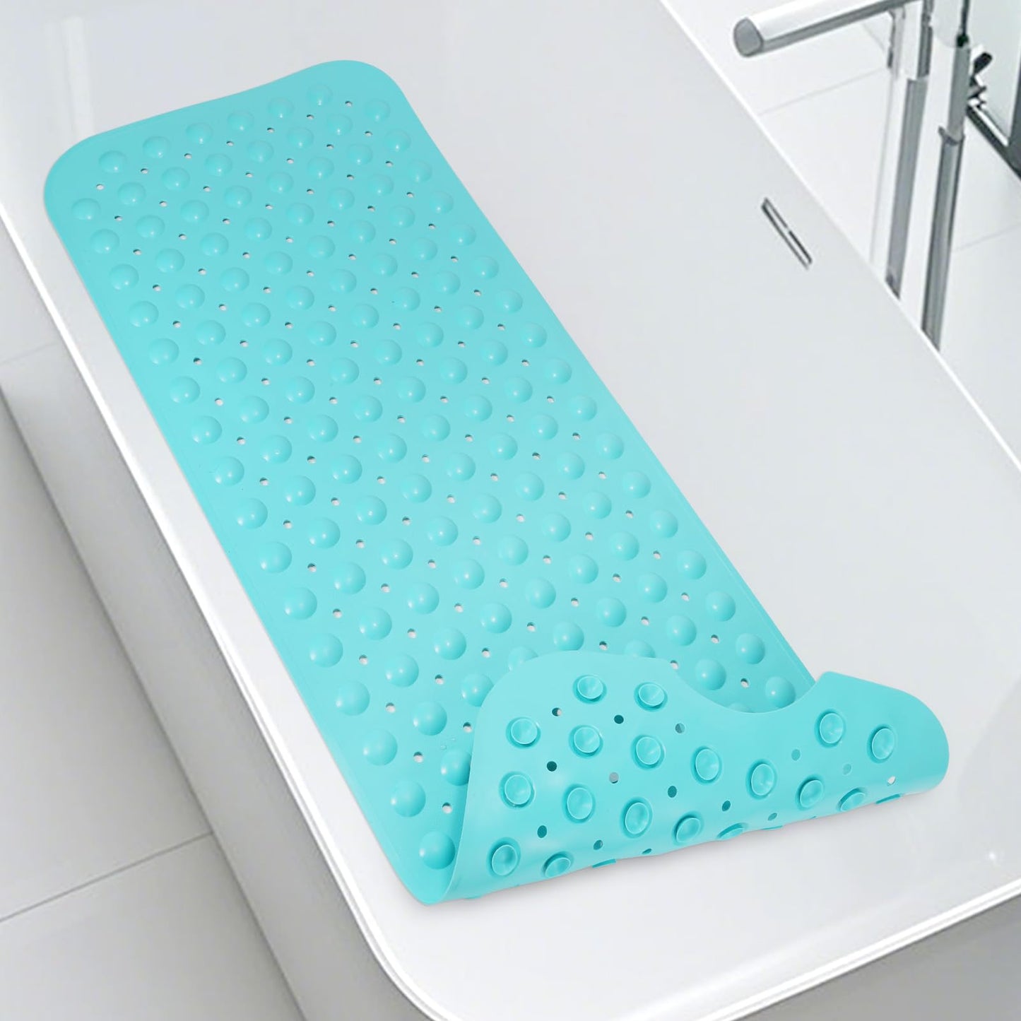 Non Slip Shower Mats for Inside Shower 15 x 27.5 Inch, TPE Bathtub Mat Non-Slip, Bath Mat for Tub with Suction Cups, Drain Holes Bath Tub Mat for Bathroom (Beige)