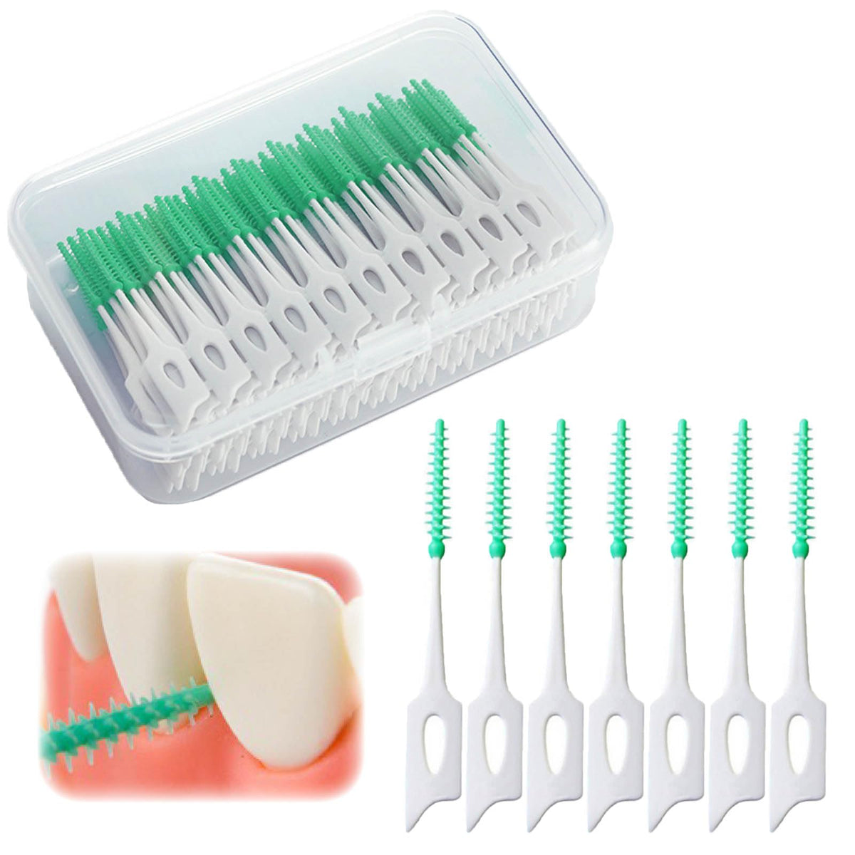 Ndzefan160PCS Portable Soft Silica Gel Toothpick Dental Floss Picks Soft Original Suitable for Oral Care of Adults and Childrens,Toothpick Brushes Teeth Cleaning Tool (Green)