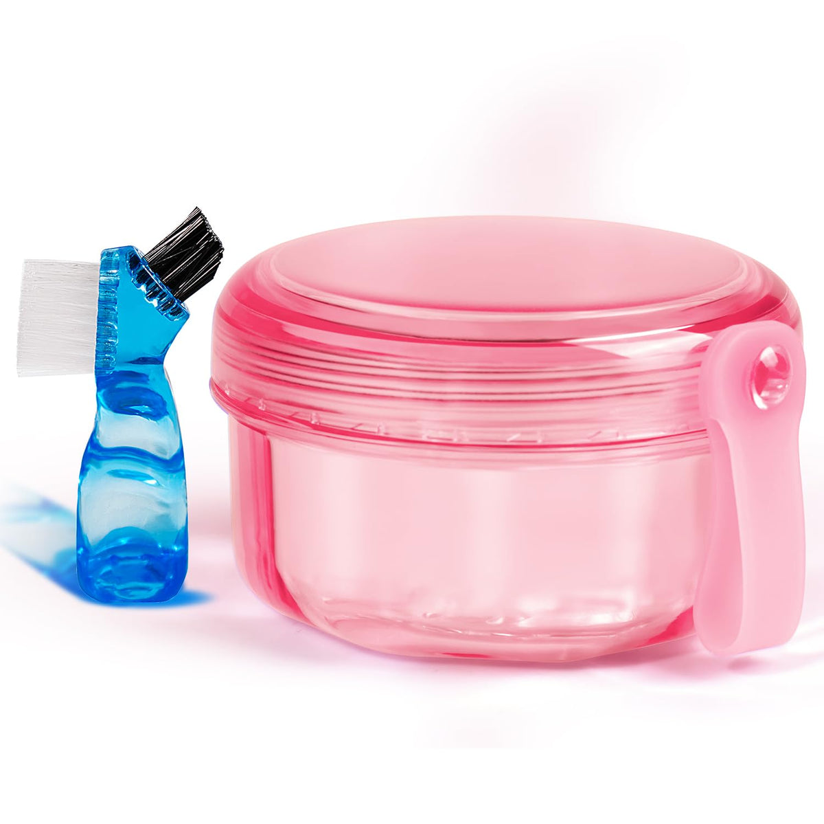 Leakproof Denture Case Denture Soaking Cup False Teeth Container, Dental Denture Bath Holder Storage Box Retainer Cleaner Case for Traveling - Leak Proof and Lid Waterproof - Transparent Black