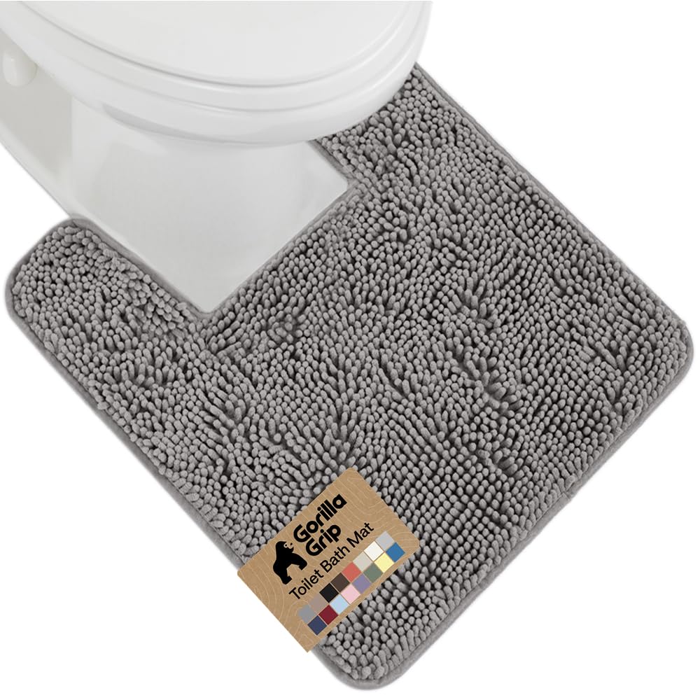 GORILLA GRIP Bath Rug Mat for Bathroom, Absorbent Chenille, 24x17 Gray | Soft Thick Quick Dry Microfiber Mats, Rubber Backing, Machine Washable Tub and Shower Floor Rugs, Home Decor Essentials