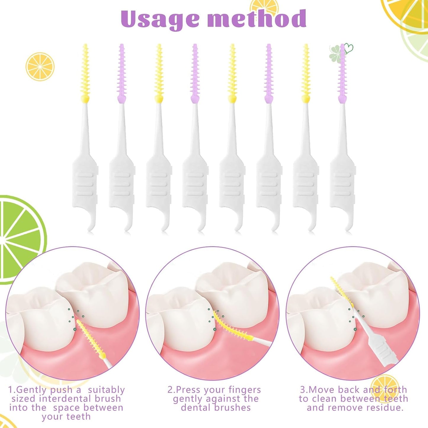 250 Interdental Brushes, Silicone Floss Picks With Case, Yellow/Purple | Soft Flexible Silicone Tips, Dual-Ended Design, Portable Storage Case, For Tight Gaps And Daily Teeth Cleaning