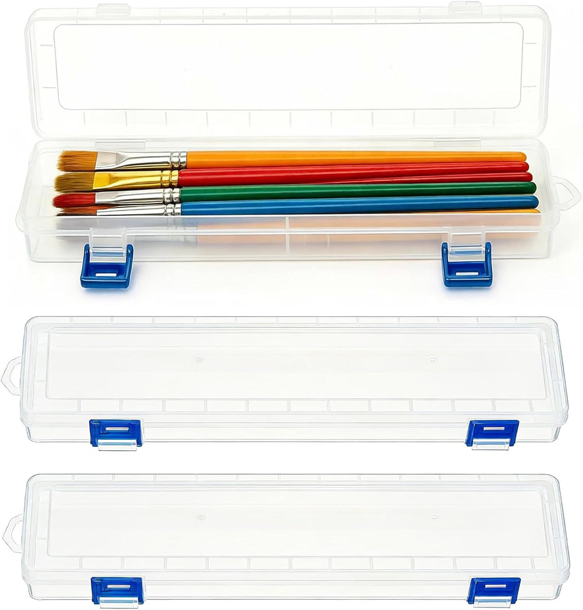 3PCS Brushes Storage Box Paint Brush Drawing Pen Container with Buckle Design, Long Paint Brush Case Watercolor Pen Pencil Container Buckle Design