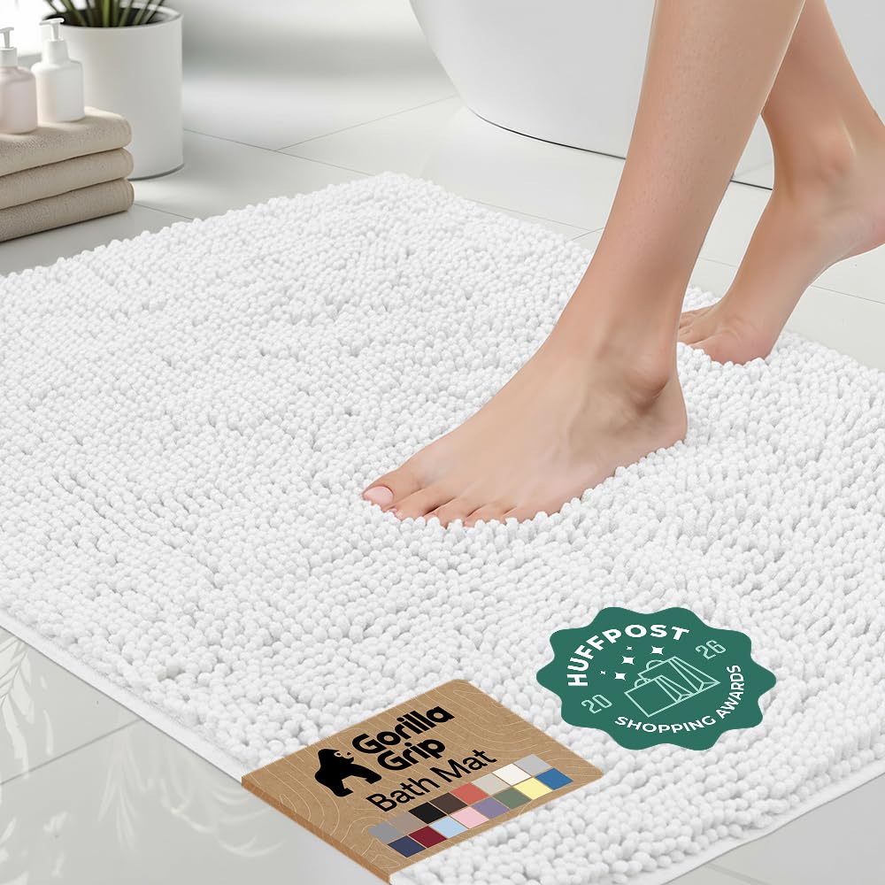 GORILLA GRIP Bath Rug Mat for Bathroom, Absorbent Chenille, 24x17 Gray | Soft Thick Quick Dry Microfiber Mats, Rubber Backing, Machine Washable Tub and Shower Floor Rugs, Home Decor Essentials