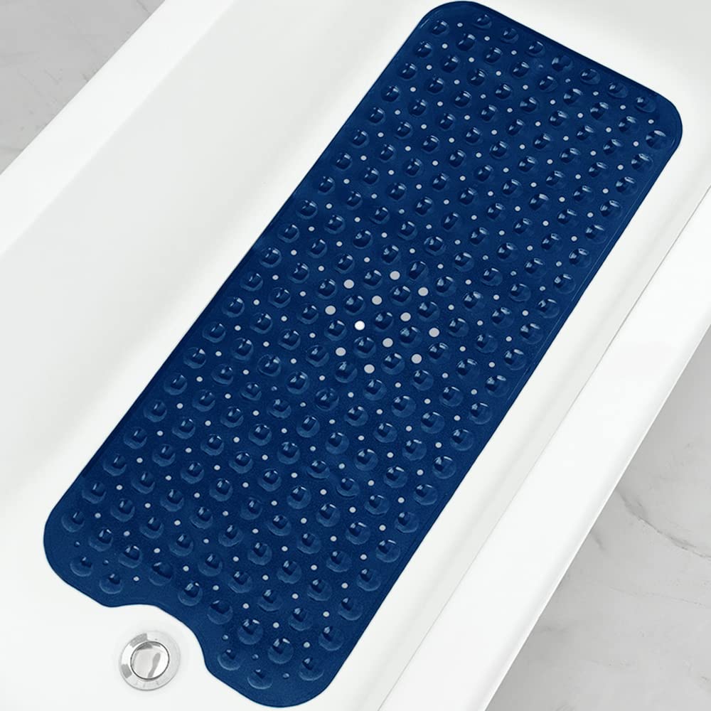 Extra Long Non-Slip Bathtub Shower Mat, 39 x 16 Inch Black Bath Mat | Built with Strong Suction Cups & Quick Drain Holes, Machine Washable Anti-Slip Mat for Bathroom Tub & Shower Floor