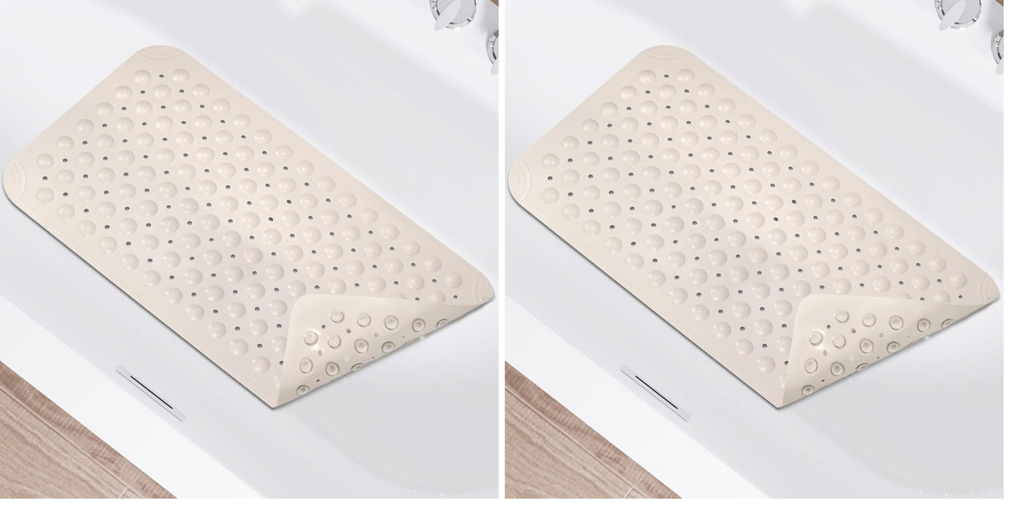 Non Slip Shower Mats for Inside Shower 15 x 27.5 Inch, TPE Bathtub Mat Non-Slip, Bath Mat for Tub with Suction Cups, Drain Holes Bath Tub Mat for Bathroom (Beige)