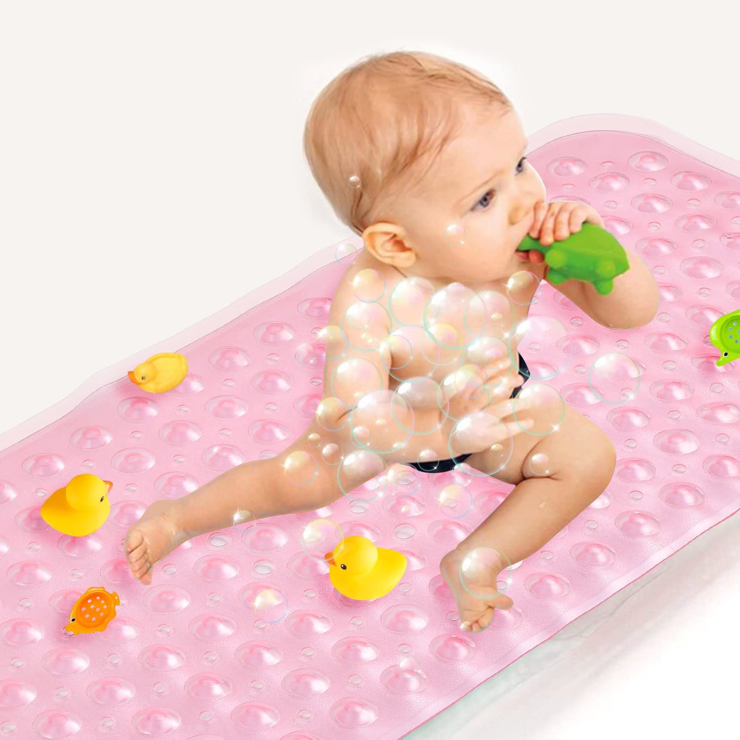Upgrade Baby Bath Mat Non Slip Extra Long Bathtub Mat for Kids 40 X 16 Inch - Eco Friendly Bath Tub Mat with 200 Big Suction Cups,Machine Washable Shower Mat,Blue