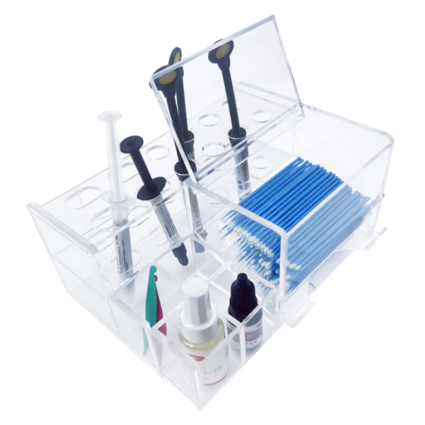 Dental Composite Syringe Organizer, Transparent Multi-Function Acrylic Teeth Syringe Holder for Resin Adhesive Syringes Brush Dispenser Placement Rack Tool (Medium)
