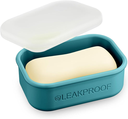 Quatish Compact Leakproof Travel Soap Case, Silicone Soap Box with Draining Layer, Enhanced Soap Container, Suitable for Camping, Gym, Bathroom, Outdoor Essentials, Bluegreen