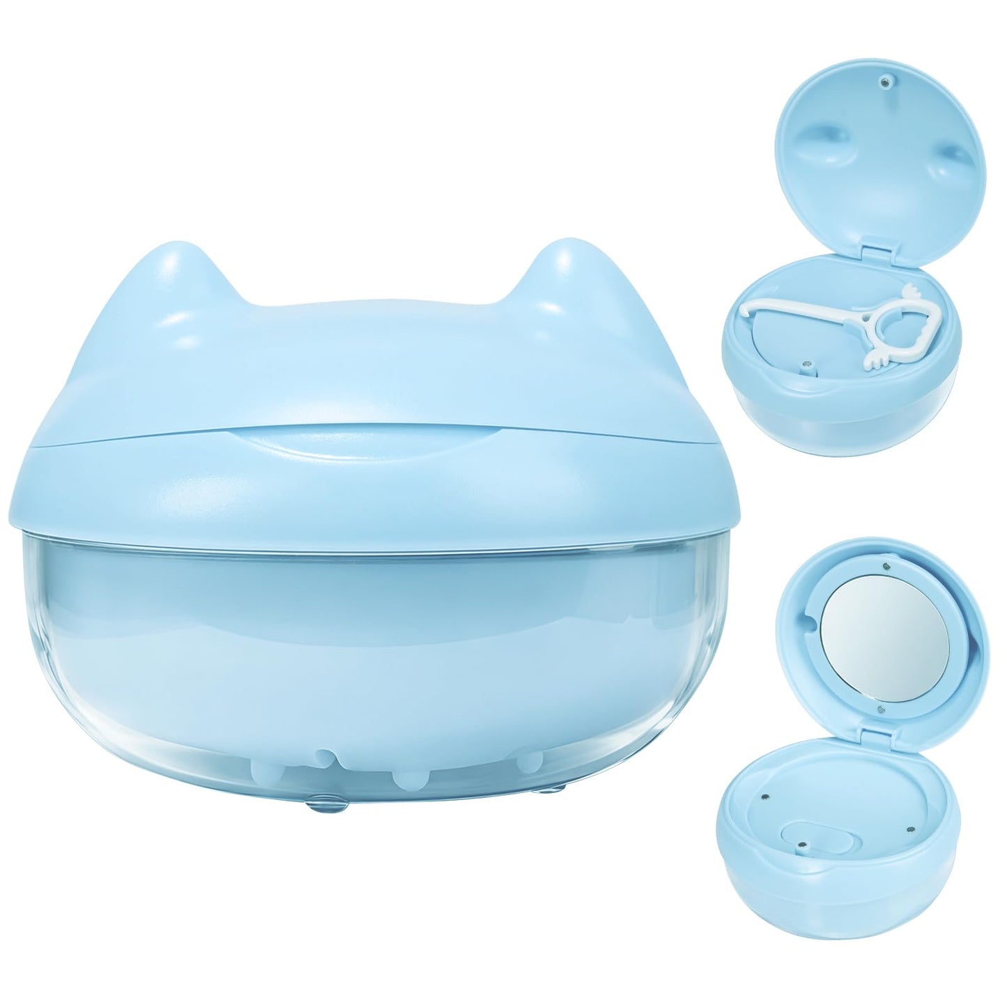 Retainer Case Denture Bath Case Basket Mirror Leak-proof White Hanburger | 2-in-1 design Strainer Basket No-Leak Cleaning Case for Mouth Guard Cute Removal Tool,Aligner chewies,Bursh