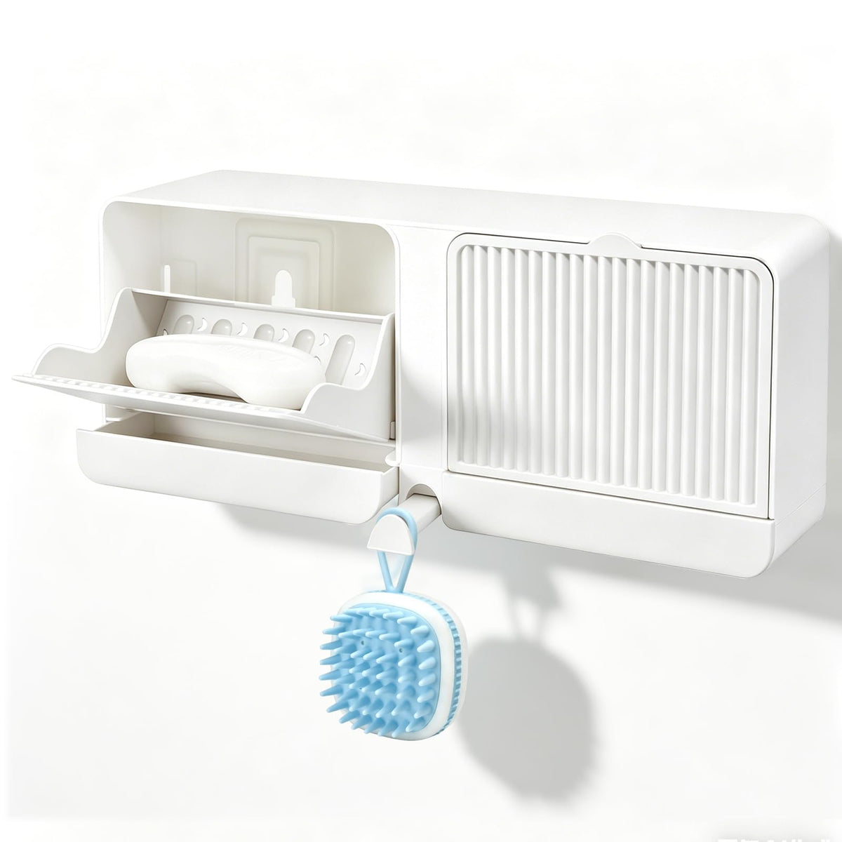 Wall‑Mounted Soap Dish Holder with Self‑Adhesive Wall Hooks, Removable Drain Tray for Draining Water, Keeps Soap Dry, Space Saver for Bathroom Shower Sink Kitchen (1-Pack Khaki-Single Compartment)