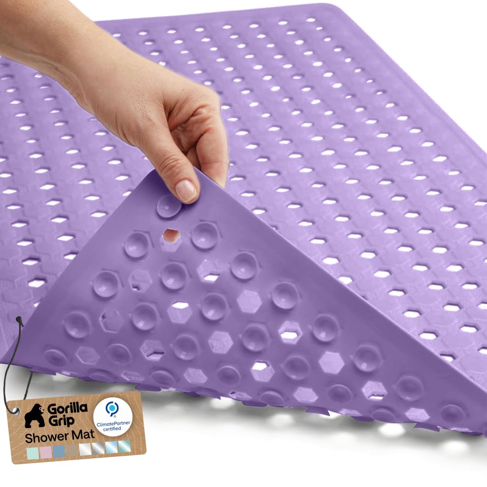 GORILLA GRIP Bath Tub Shower Mat, Bathtub Floor Liner, 35x16 Clear | Patented Large Mats, Machine Washable, Suction Cups and Drain Holes to Keep Tubs Clean, Soft on Feet, Bathroom Essentials