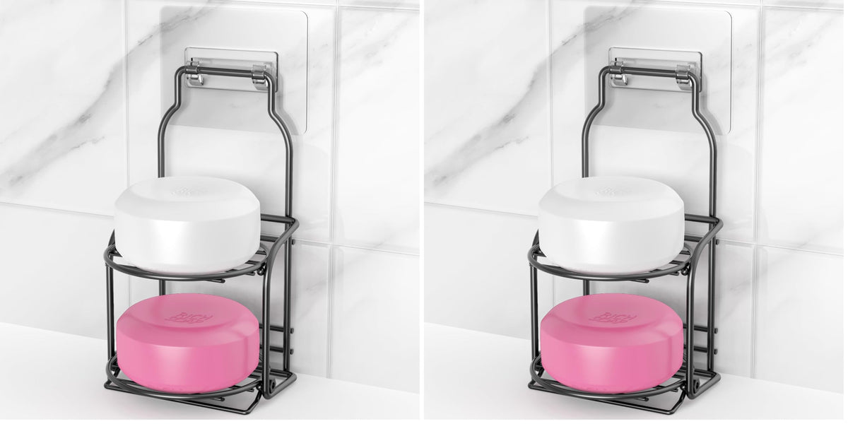 2-Tier Shower Soap Shampoo Bar Holder, Self Adhesive & Freestanding Draining Soap Dish Caddy for Bathroom Kitchen Wall Accesories, Apartment Essentials Decor