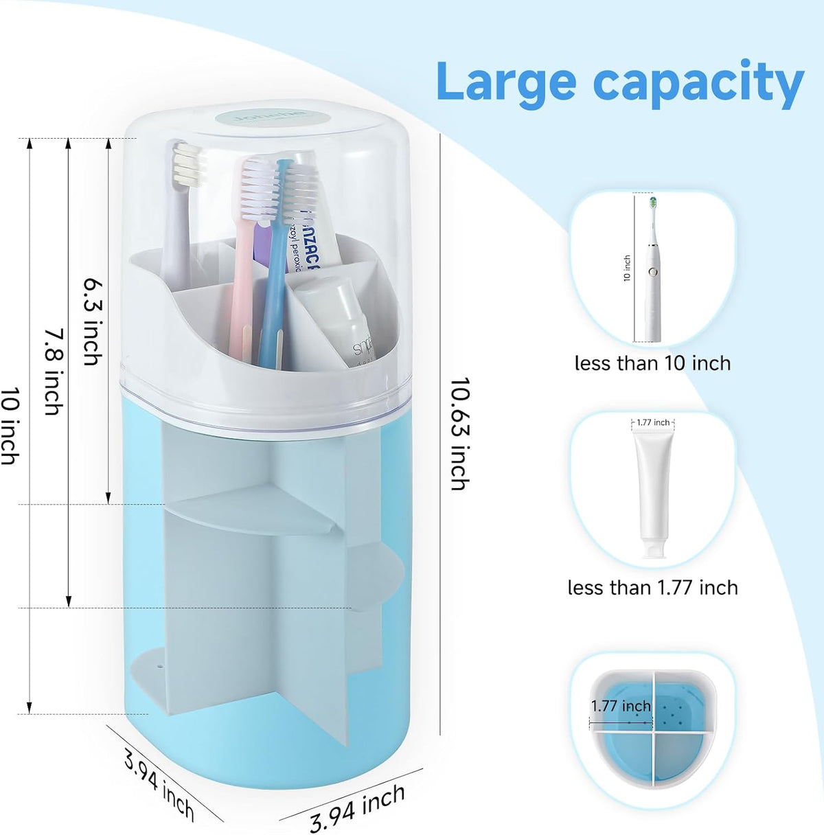 Toothbrush Organizer with Cover,4 Slots for Bathroom Toothbrush Holders,Dustproof Design,with Wall Mounted,Electric Toothbrush Holder and Toothpaste Holder,Bathroom Countertop Storage