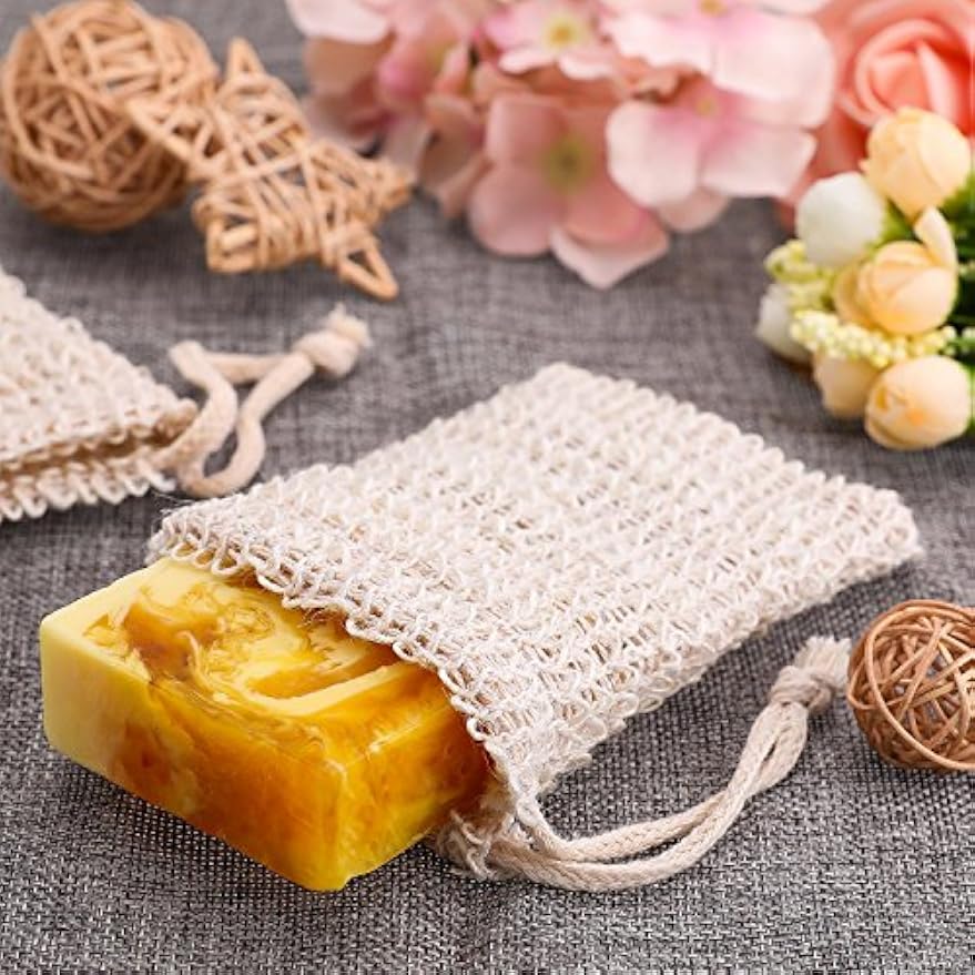 BBTO 5 Pieces Soap Saver Bag Cotton Linen Exfoliating Soap Pouch for Foaming and Drying, Shower, Scrubber(9 x 14 cm,Beige) | Soap Saver Bag, Soaps Exfoliating Pouch, Soaps Sock