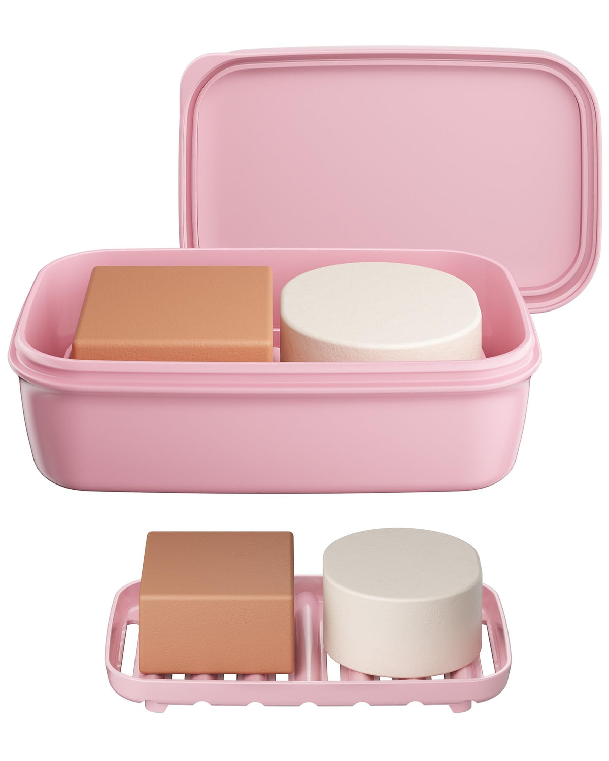 Quatish Leakproof Soap Dish with Lid & Draining Layer, Shatterproof Travel Bar Soap Holder Case Container, Portable Travel Size Toiletries Essentials for Camping, Gym, Bathroom, Beige