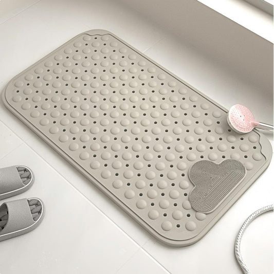 Bathtub Anti-Slip Mat Shower Mat with Suction Cups Drain Hole Foot Massage Bathroom Floor Mat 28x16 Inch (Khaki)