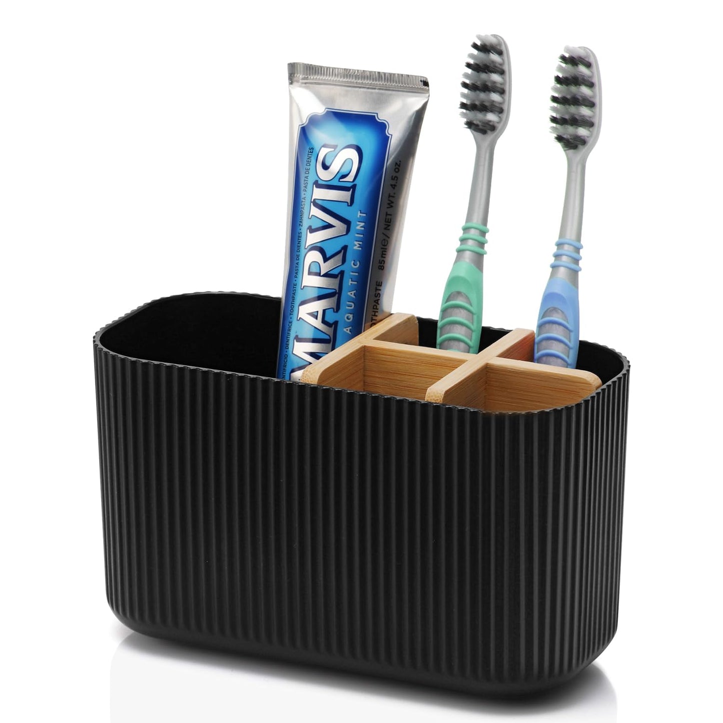 GFWARE Toothbrush Holders for Bathrooms, 5 Slots Bamboo Toothbrush Holder Kids Electric Toothbrush Holder and Toothpaste Holder for Bathroom Countertop Accessories Storage, Marble Toothbrush Organizer | 5 Slots Kids Electric Toothbrush and Toothpaste Hold