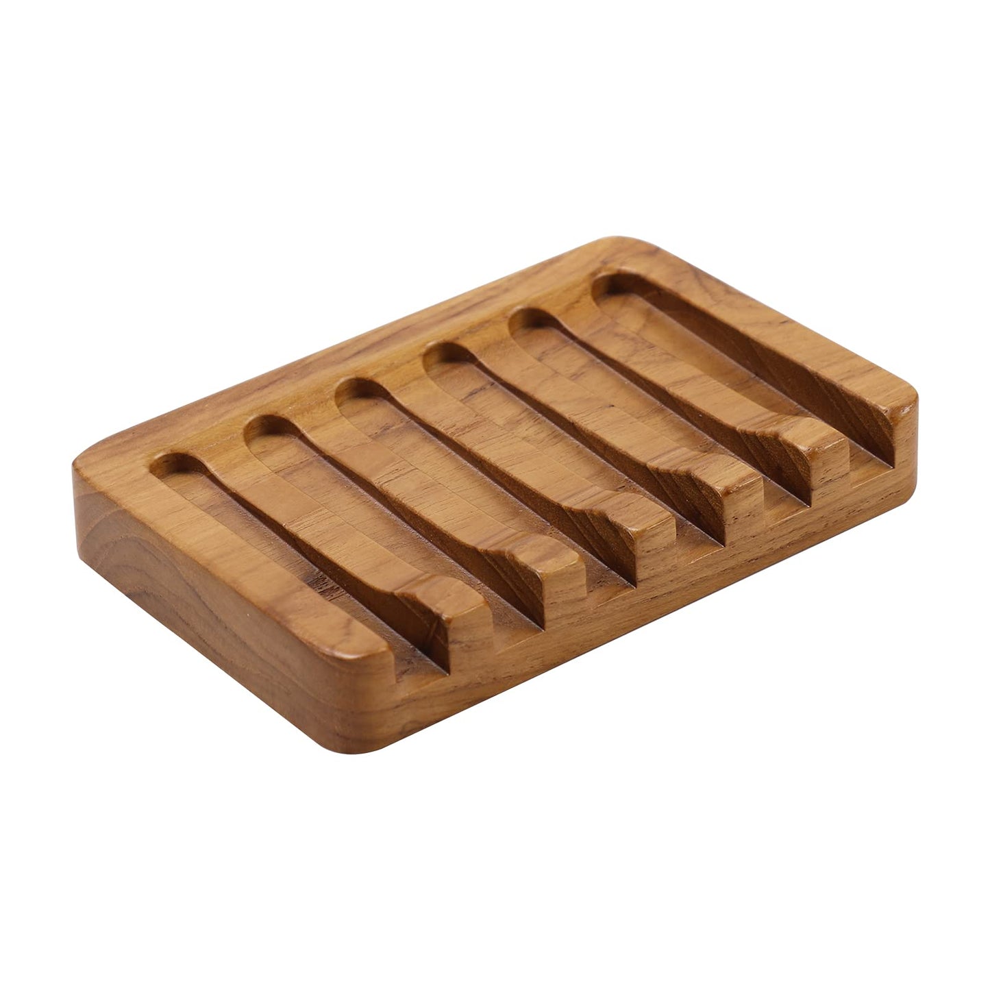 HTB Soap Dish with Slanted Waterfall Design,Teak Wood Bar Soap Holder | Soap Saver Keep Soap Bar Dry,Extend Soap Life,Non-slip Soap Tray for Shower,Bathroom,Sink,Kitchen,Countertop,Self Draining