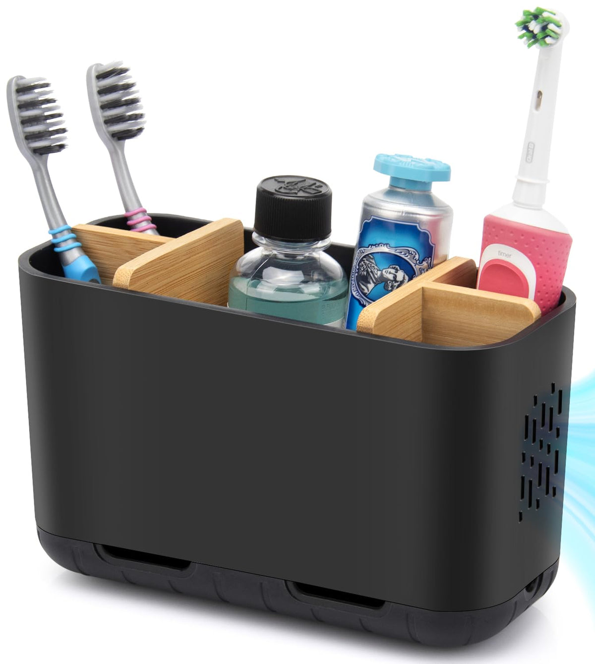 GFWARE Toothbrush Holders for Bathrooms, 5 Slots Bamboo Toothbrush Holder Kids Electric Toothbrush Holder and Toothpaste Holder for Bathroom Countertop Accessories Storage, Marble Toothbrush Organizer | 5 Slots Kids Electric Toothbrush and Toothpaste Hold