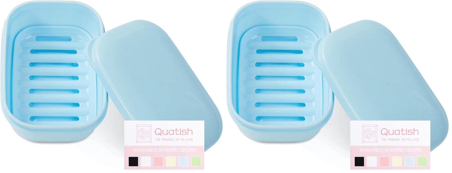Quatish Leakproof Soap Dish with Lid & Draining Layer, Shatterproof Travel Bar Soap Holder Case Container, Portable Travel Size Toiletries Essentials for Camping, Gym, Bathroom, Beige