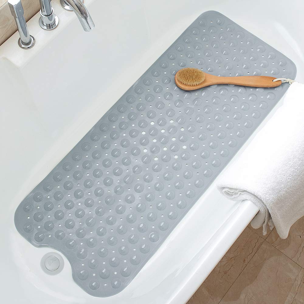 Bathtub Mats for Shower Tub Non-Slip Bath Mat 39 x 16 Inch Extra Long Shower Mat, Bath Tub Mat for Bathroom with Machine Washable, BPA Free for Kids (Clear Hot Pink)