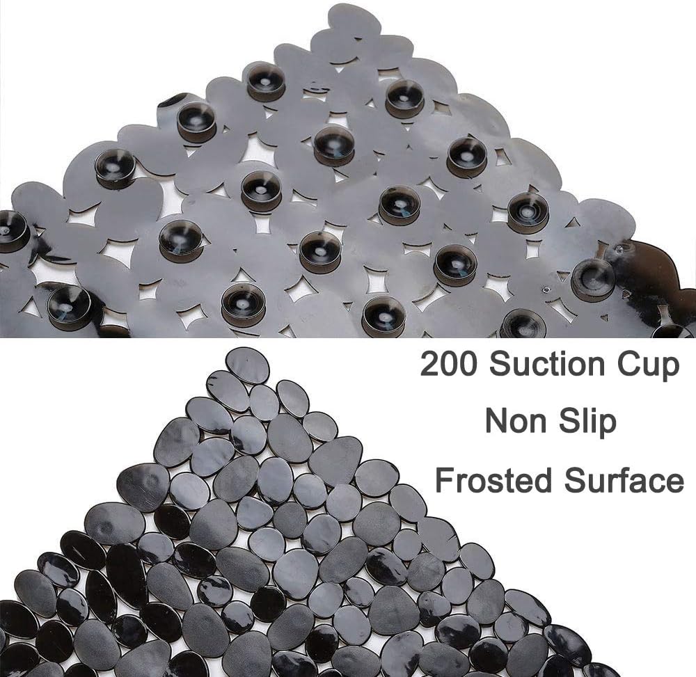 Pebble Bathtub Mat Non Slip 35" X 16" with Suction Cups,Black | (for Smooth/Non-Textured Tubs Only) Safe Shower Mat with Drain Holes for Bathroom