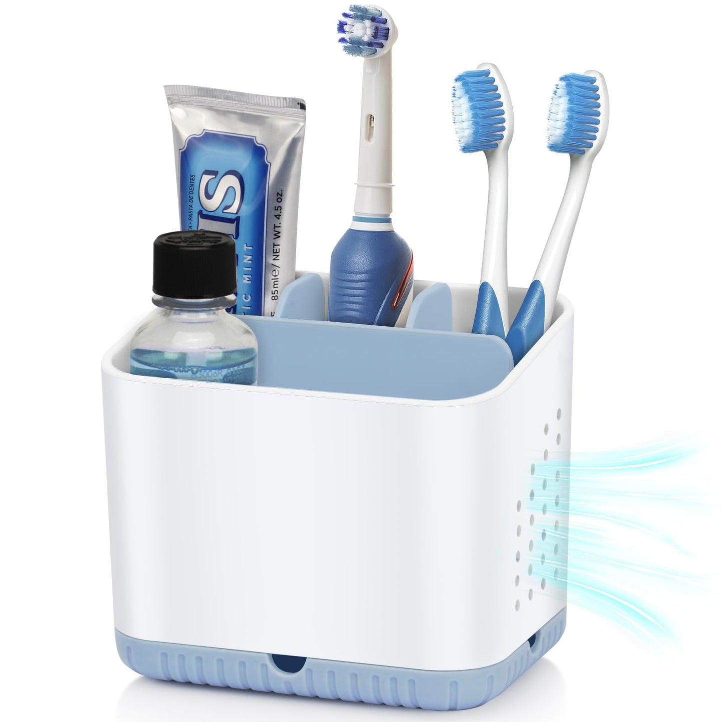 Toothbrush Holders for Bathrooms, Kids Electric Toothbrush Organizer (Grey) | Easy To Clean, Drainage, Removable, Non-Slip, 4 Slots Tooth Brush Holder for Bathroom Countertop Organizer