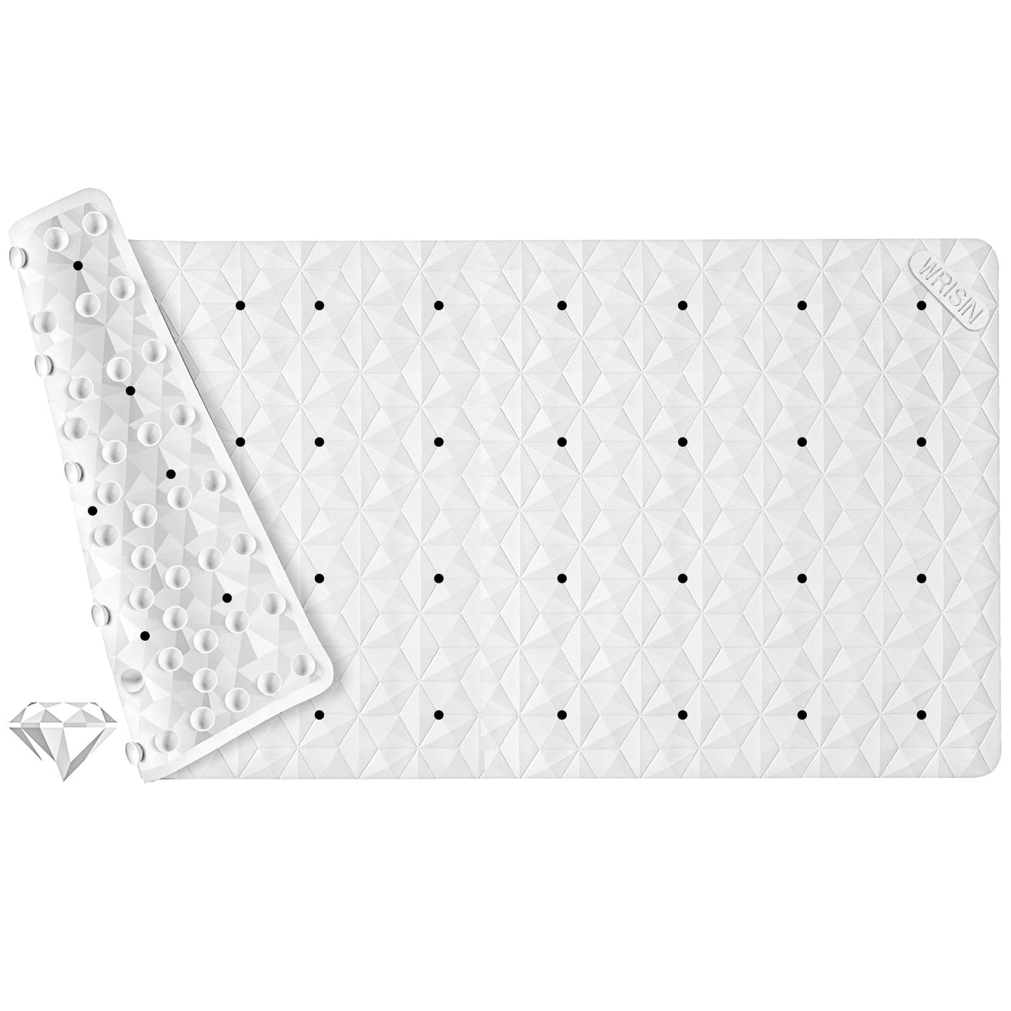 Non Slip Bathtub Mat for Bath Tub Shower - 241 Vacuum Suction Cups | 100% Natural Rubber - Unique Diamond Texture - Soft & Safe for Fatigue Relief - Machine Washable - 16 × 28 Inch