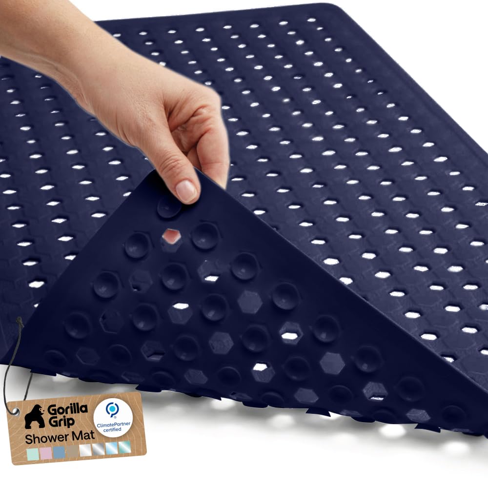GORILLA GRIP Bath Tub Shower Mat, Bathtub Floor Liner, 35x16 Clear | Patented Large Mats, Machine Washable, Suction Cups and Drain Holes to Keep Tubs Clean, Soft on Feet, Bathroom Essentials