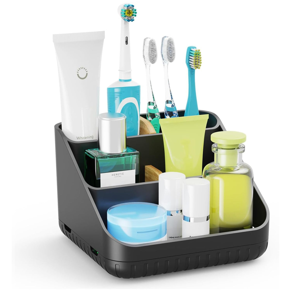 Toothbrush Holders for Bathrooms,6 Slots, Detachable for Easy Clean, White | Electric Toothbrush, with bamboo divider, drainage hole, BPA-free,bathroom,office,kictchen,vanity countertop organizer