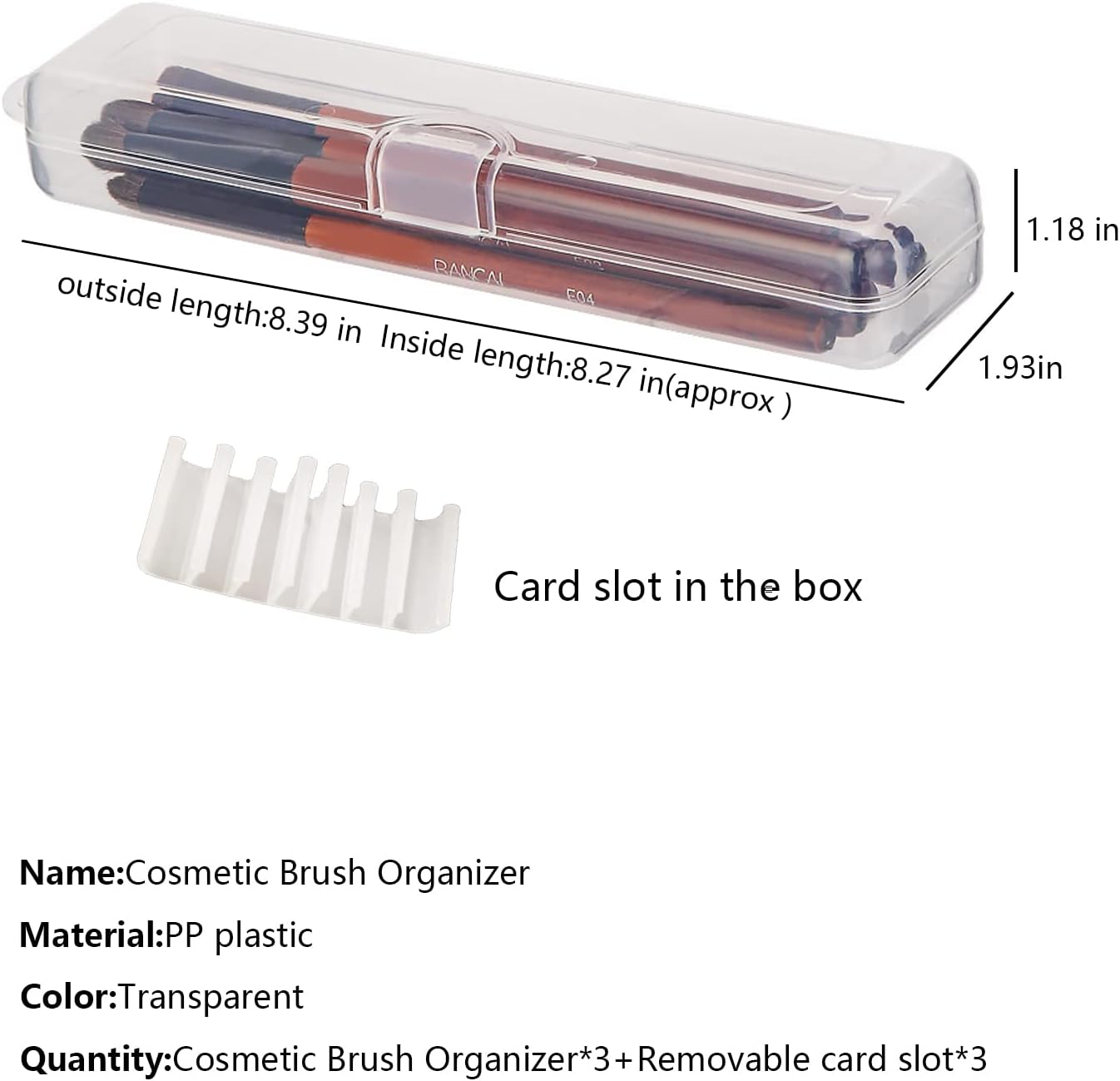 Portable Travel Cosmetic Brush Holder Dispenser Cutlery Storage Jar with Transparent Lid - Fixed Frame - Cotton Swab & Dental Floss Box - 3 pcs (8.4x1.9x1.2 in)