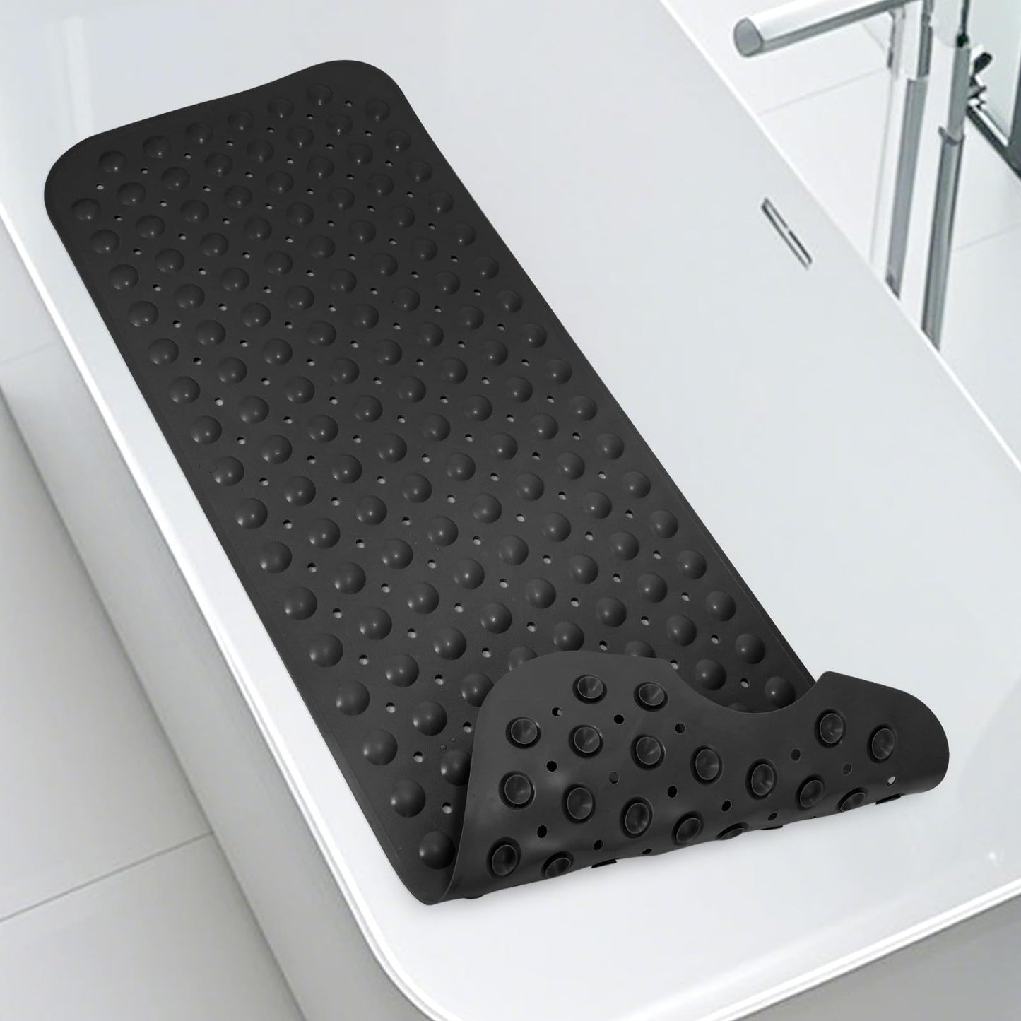 Non Slip Shower Mats for Inside Shower 15 x 27.5 Inch, TPE Bathtub Mat Non-Slip, Bath Mat for Tub with Suction Cups, Drain Holes Bath Tub Mat for Bathroom (Beige)
