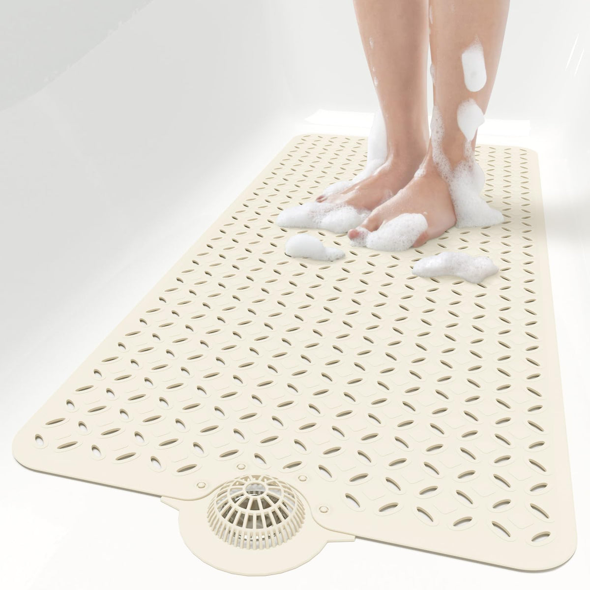 OTHWAY Bath Mat for Tub Non Slip: 39" X 17" Long Bathtub Mat with Hair Catcher│Big Drain Holes Shower Mats for Inside Shower│Machine Washable (Grey)