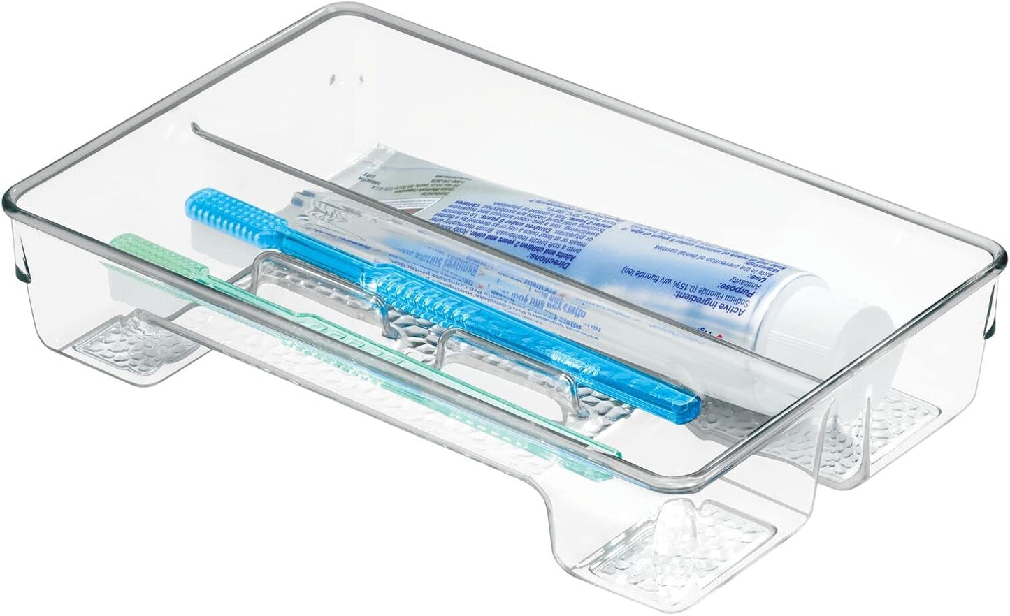 mDesign Plastic Toothbrush Holder, Storage Organizer Bin for Bathroom Vanity, Drawer, Cabinet, Closet - Holds Electric Spin Toothbrush, Toothpaste, Dental Floss Picks, Teeth Whitening Strips - Clear