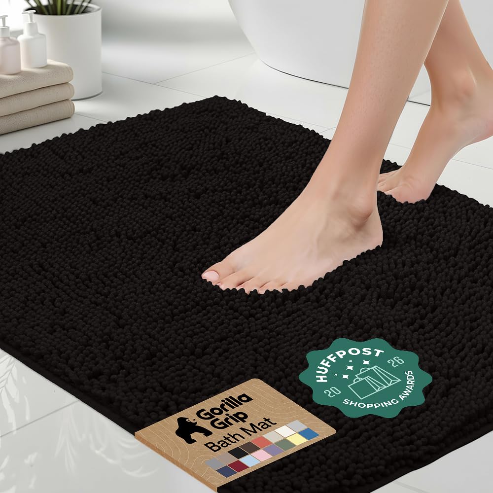 GORILLA GRIP Bath Rug Mat for Bathroom, Absorbent Chenille, 24x17 Gray | Soft Thick Quick Dry Microfiber Mats, Rubber Backing, Machine Washable Tub and Shower Floor Rugs, Home Decor Essentials