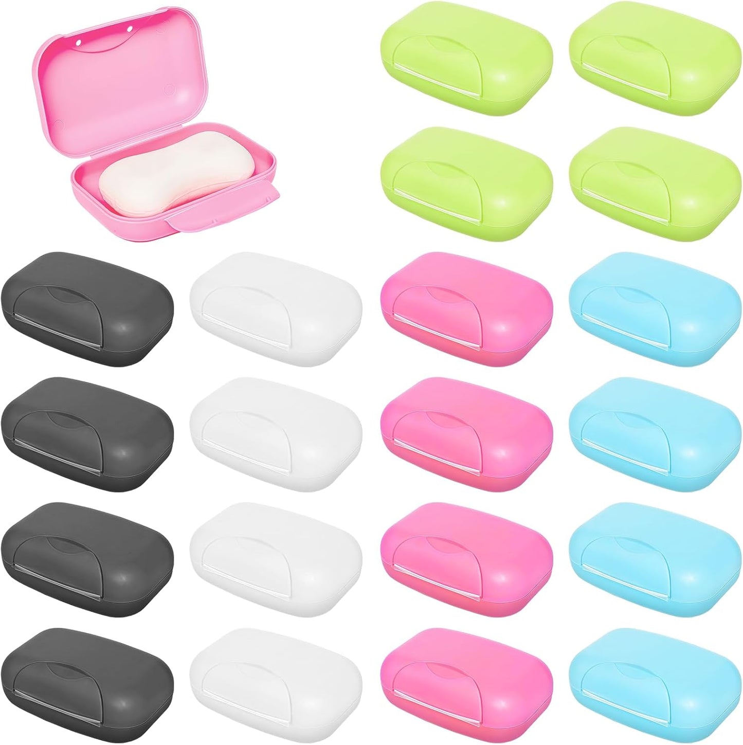 20 Pcs Portable Travel Soap Dish with Lid, Plastic, Rectangular, Colorful, Soap Bar Holders