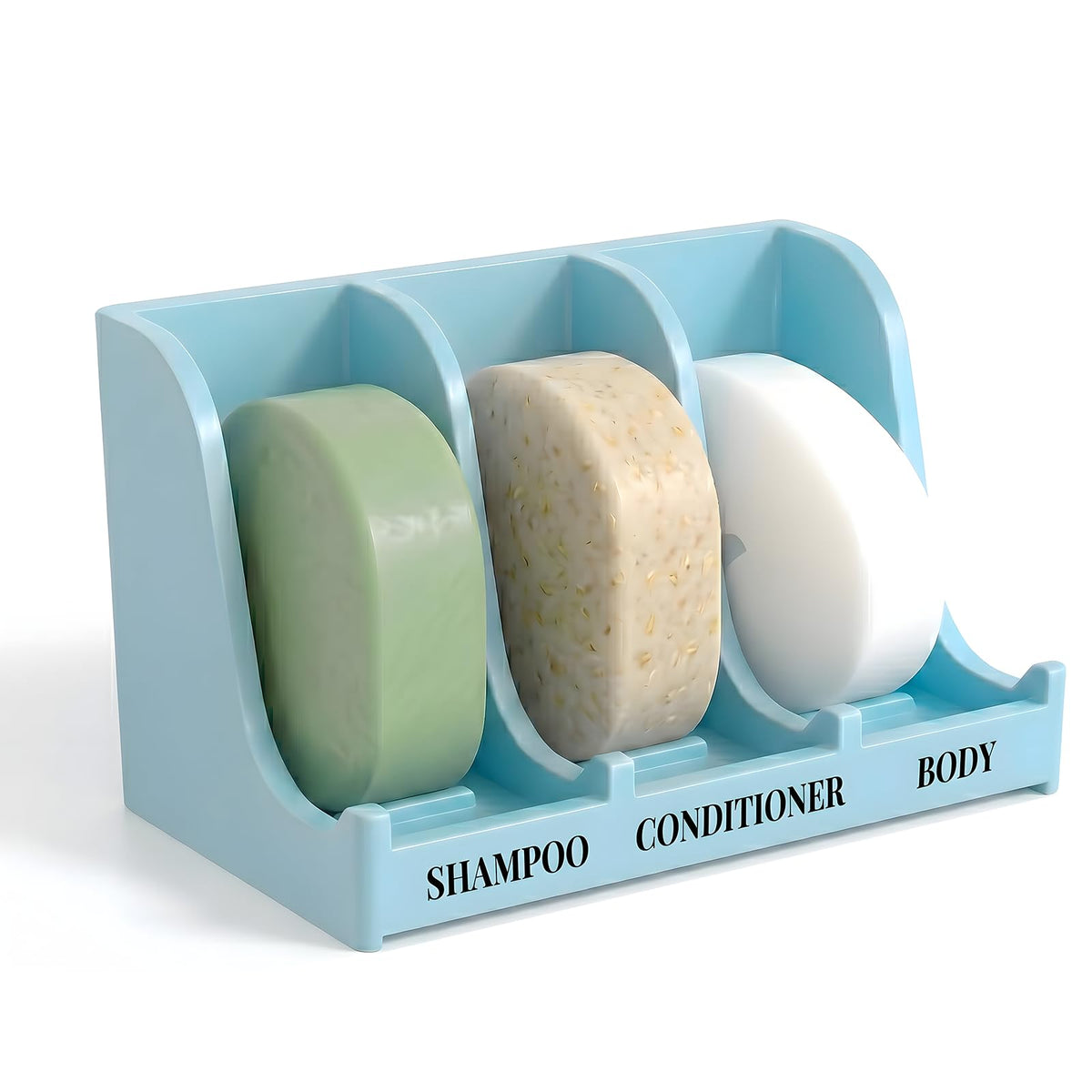 Soap Holder for Shower Wall, 3-Compartment Soap Dish [Patent Pending] | For Shampoo, Conditioner and Body Soap, Fast Draining & Rust-Proof, Strong Adhesive for Long-Term Bathroom Use & Freestanding