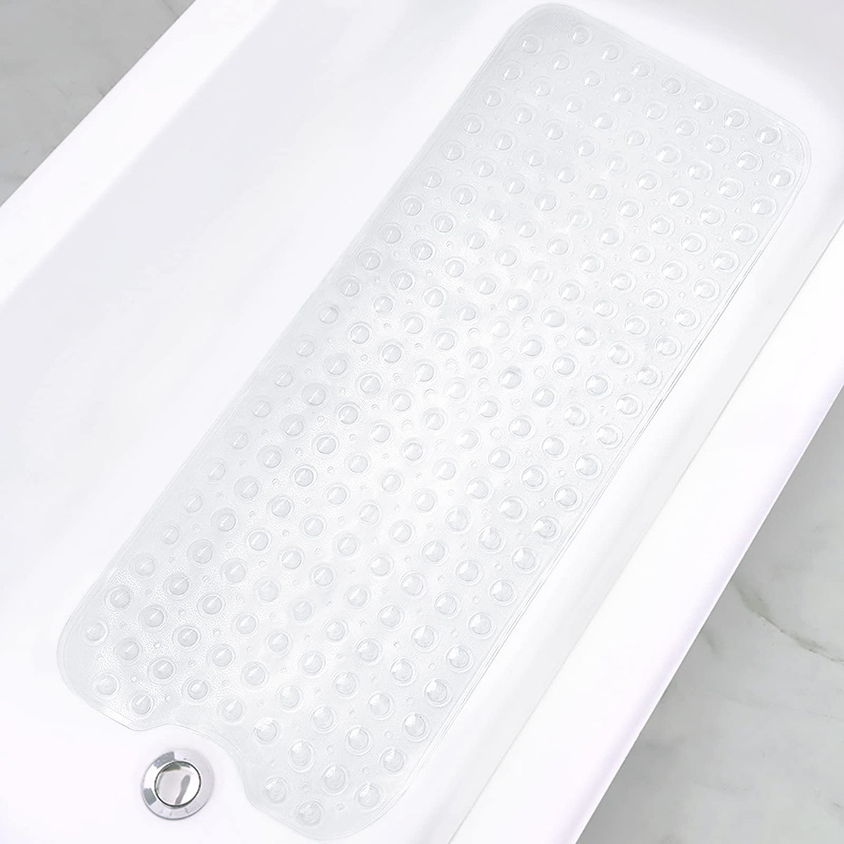Extra Long Non-Slip Bathtub Shower Mat, 39 x 16 Inch Black Bath Mat | Built with Strong Suction Cups & Quick Drain Holes, Machine Washable Anti-Slip Mat for Bathroom Tub & Shower Floor