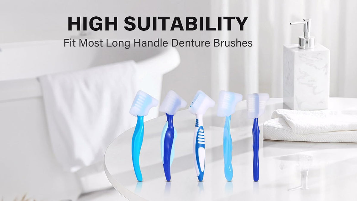 Anbbas 2pcs Soft Silicone Denture Brush Cover Fit Most Denture Toothbrushes | Light Portable Home Travel Use Keep Clean