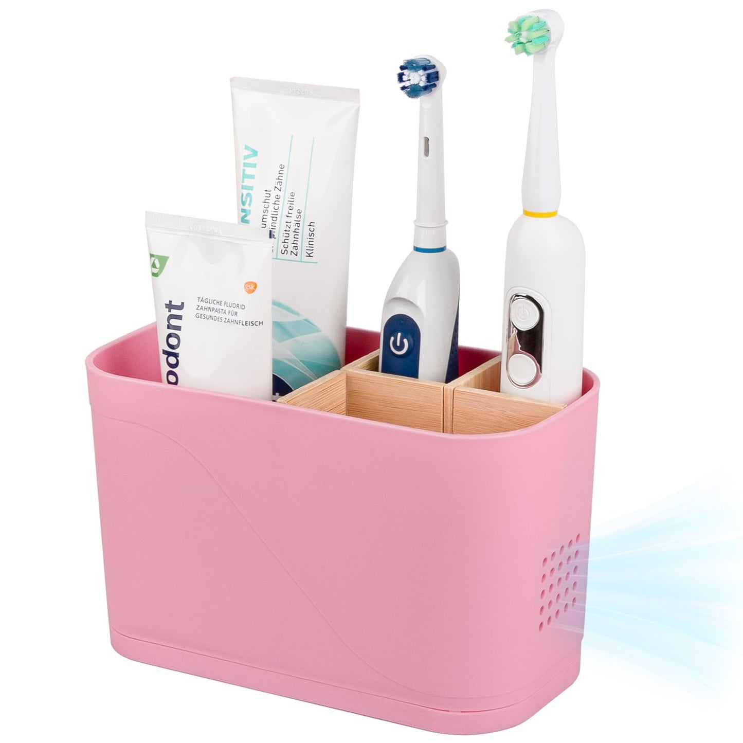 Electric Toothbrush Holder Tooth Brush and Toothpaste Organizer, Black | 3 Slots, Drainage Holes, Removable Bamboo Divider, Ventilation Design, Space-Saving, for Bathroom Countertop, Shower, Vanity