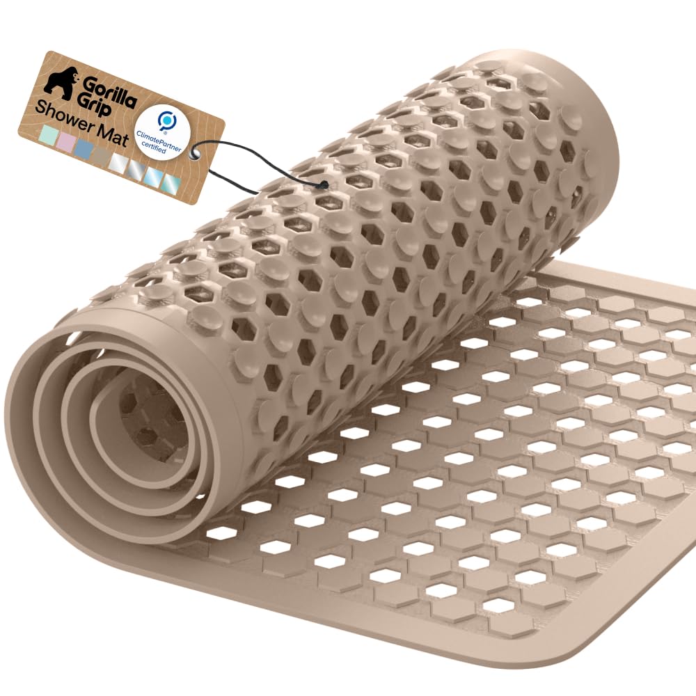 GORILLA GRIP Bath Tub Shower Mat, Bathtub Floor Liner, 35x16 Clear | Patented Large Mats, Machine Washable, Suction Cups and Drain Holes to Keep Tubs Clean, Soft on Feet, Bathroom Essentials