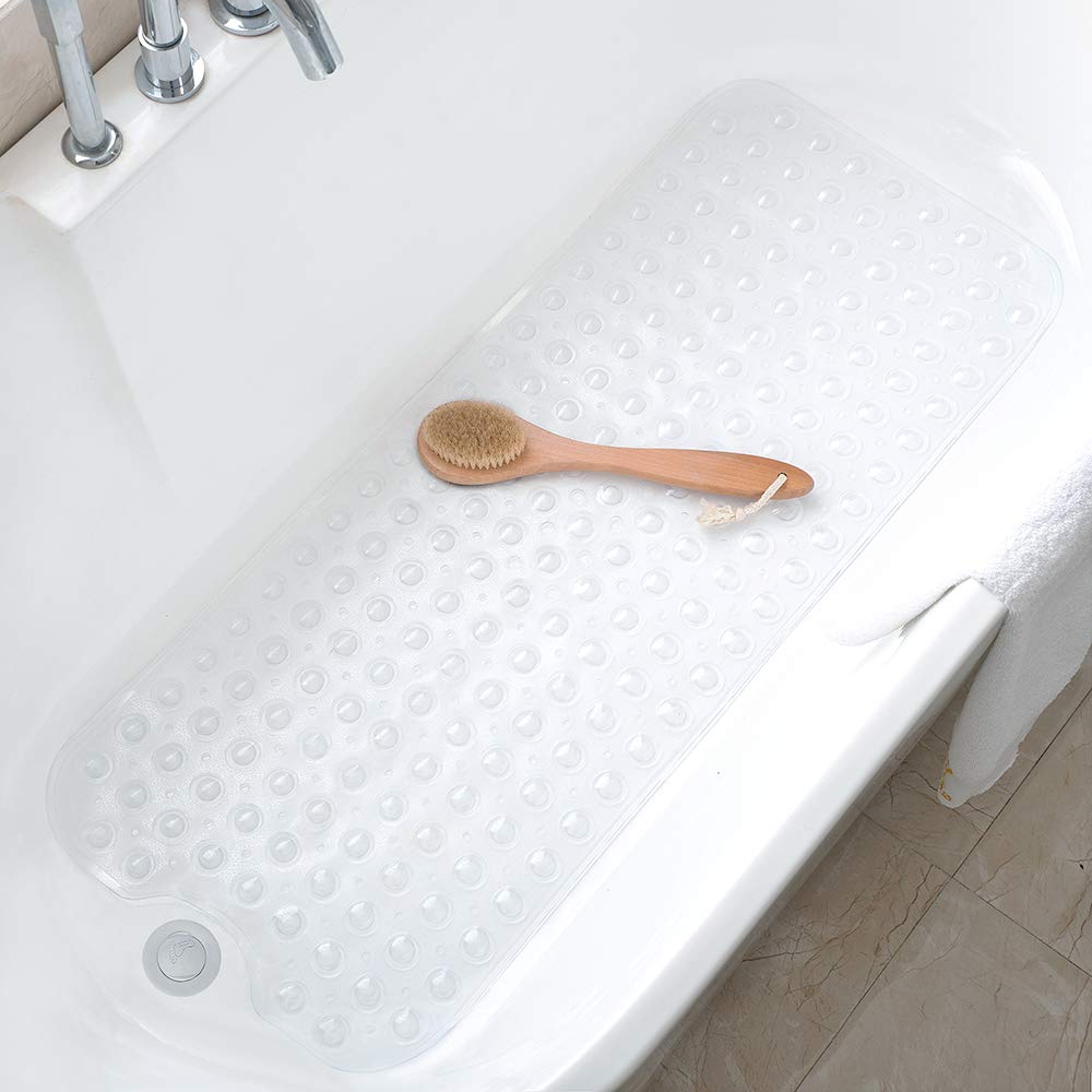 Bathtub Mats for Shower Tub Non-Slip Bath Mat 39 x 16 Inch Extra Long Shower Mat, Bath Tub Mat for Bathroom with Machine Washable, BPA Free for Kids (Clear Hot Pink)
