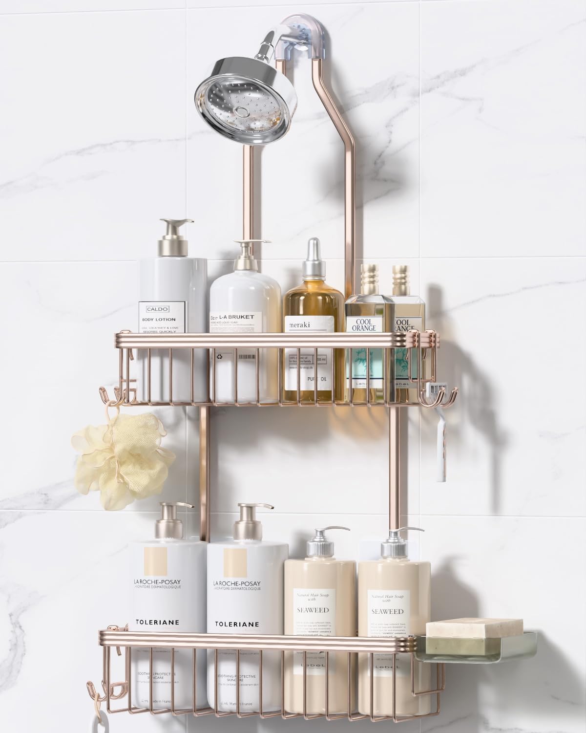 YASONIC Never Rust Shower Caddy Hanging, Aluminum Shower Racks for Inside Shower, 3-Tier Shower Organizer Hanging Over Shower Head with Hooks and Soap Holder, Silver