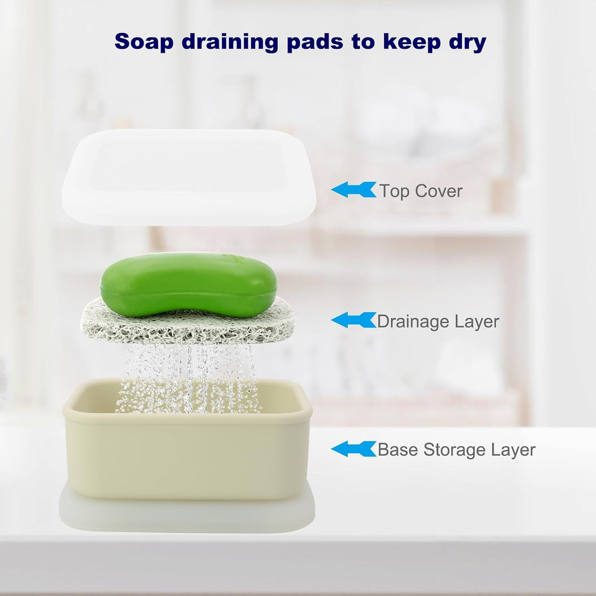 Travel Soap Case, Leak Proof Soap Container, Silicone Soap Box with Drainage Layer, Shatterproof Soap Holder for Travel, Camping, Gym(Off-White, Regular)