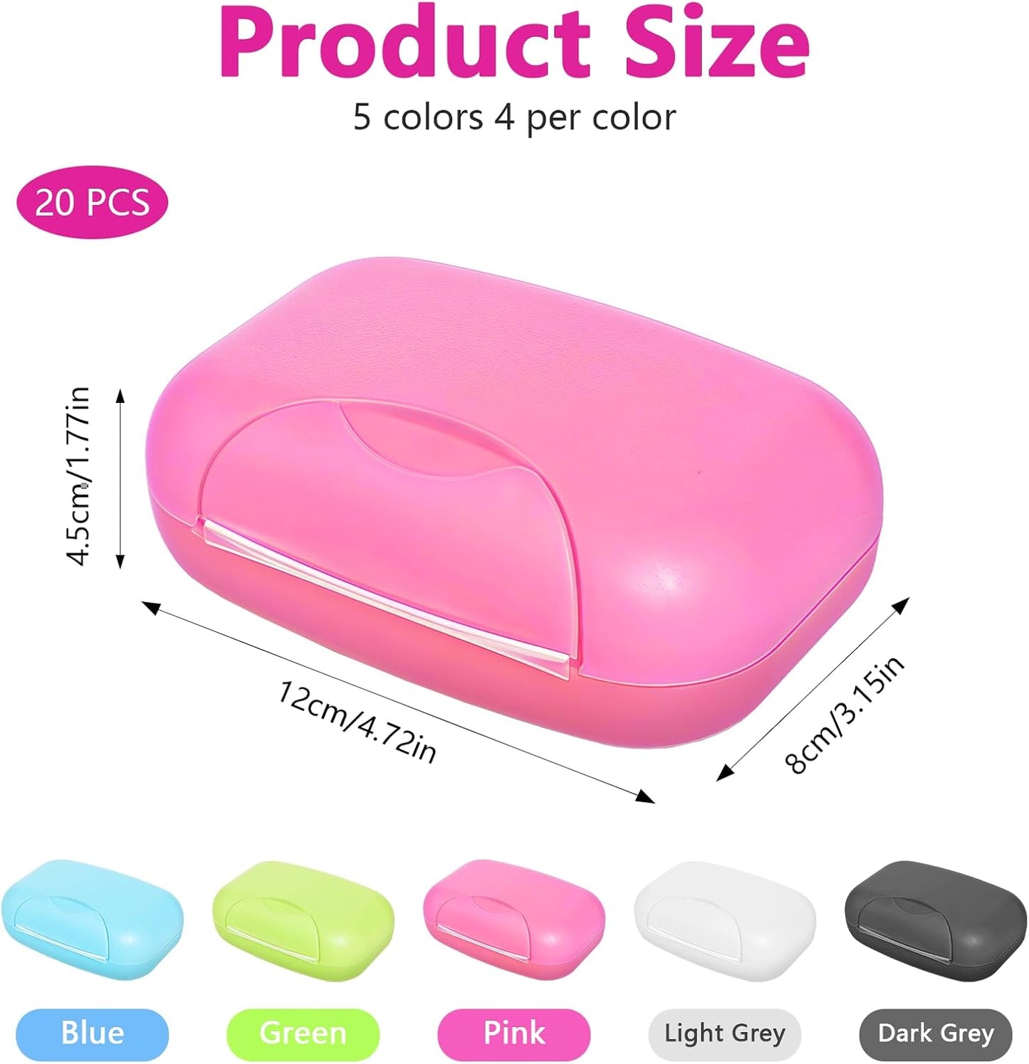 20 Pcs Portable Travel Soap Dish with Lid, Plastic, Rectangular, Colorful, Soap Bar Holders