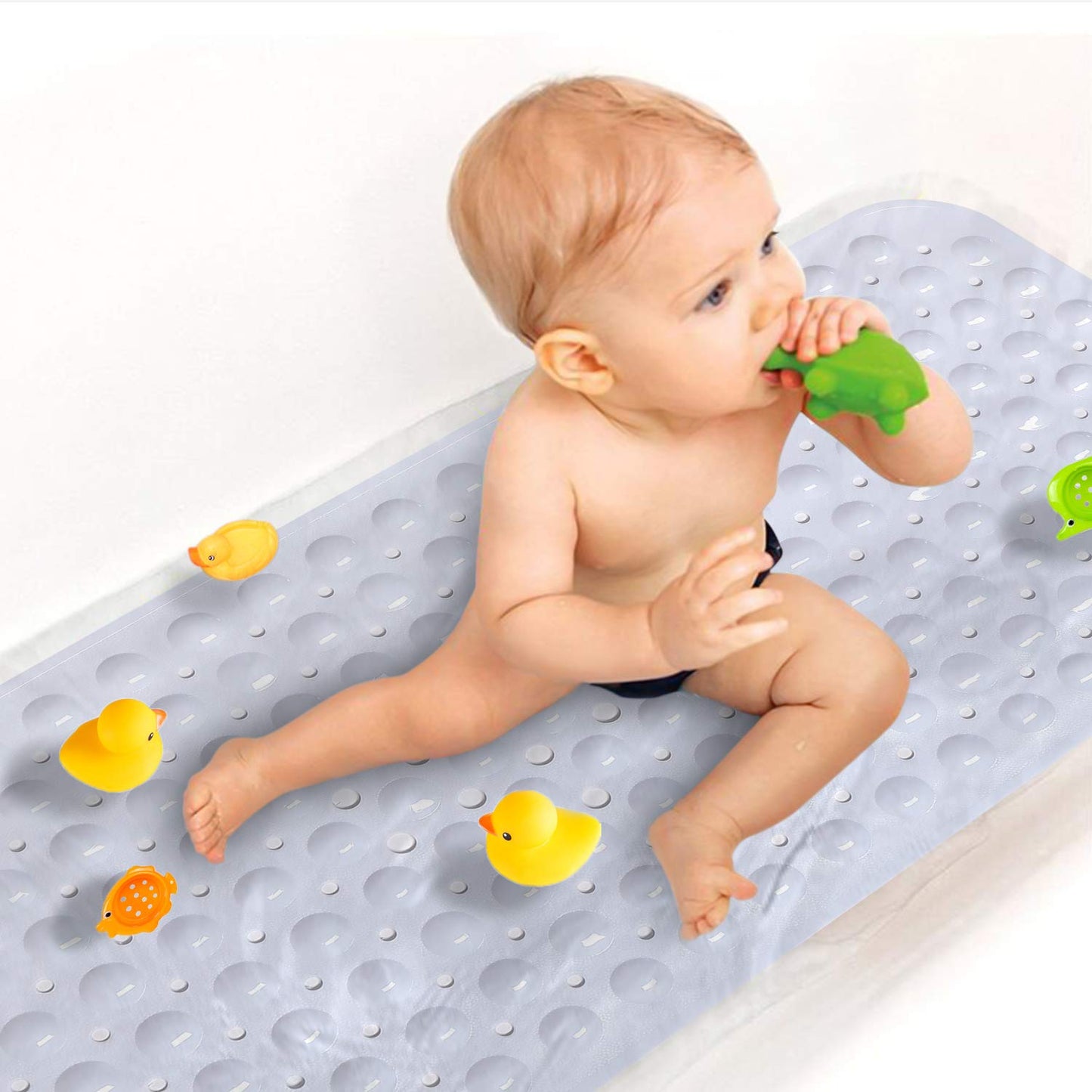Upgrade Baby Bath Mat Non Slip Extra Long Bathtub Mat for Kids 40 X 16 Inch - Eco Friendly Bath Tub Mat with 200 Big Suction Cups,Machine Washable Shower Mat,Blue