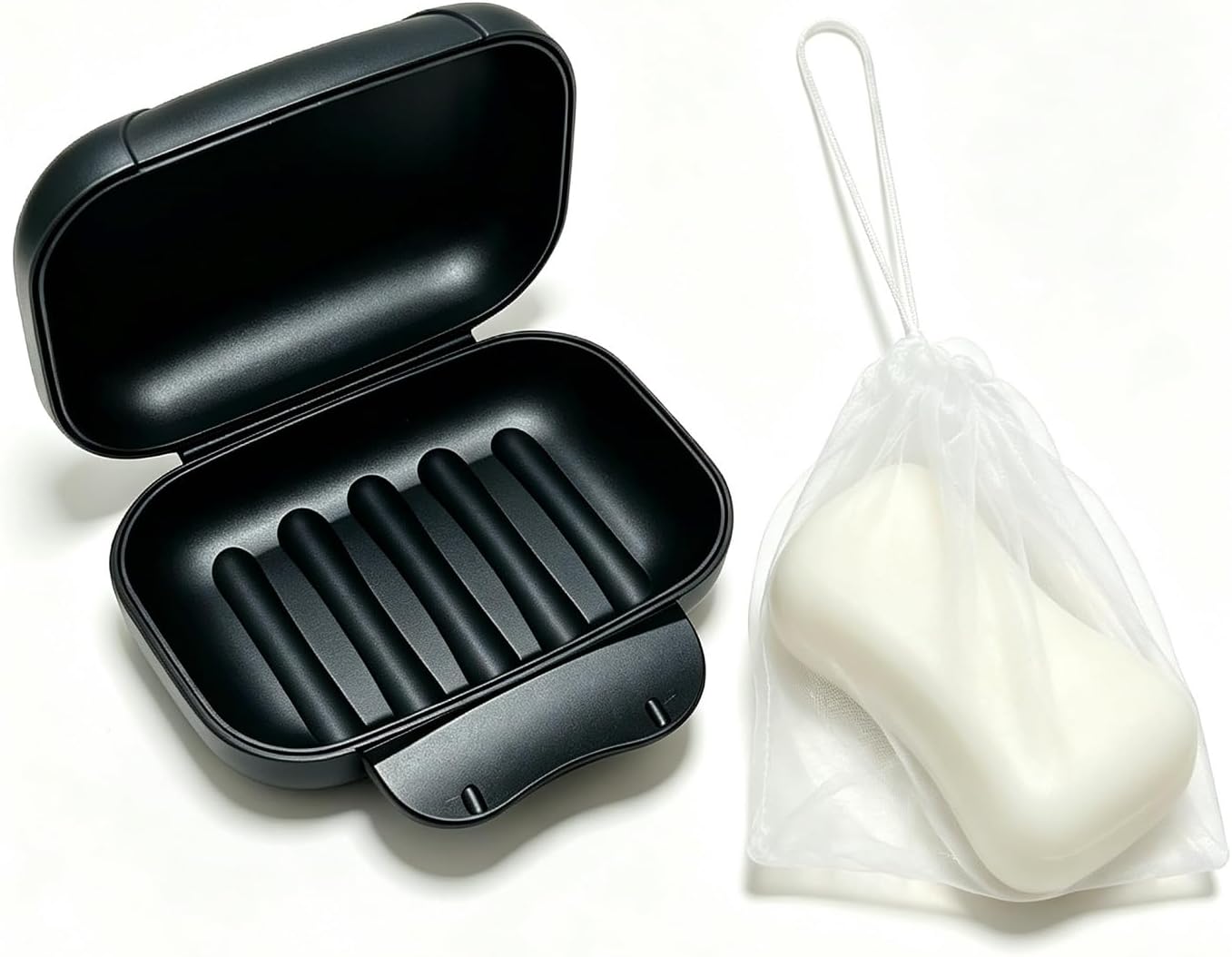 Soap Holder Container, Portable Bar Soap Saver Scrubber Case for Bathroom and Kitchen (Black)